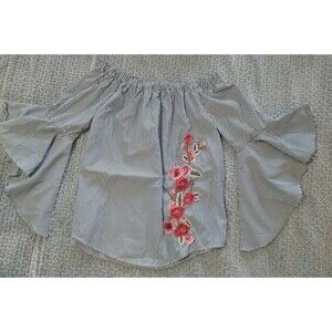 Kontrol J. Off The Shoulder Embroidered Flared Sleeve Top Boho  Large